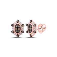 Load image into Gallery viewer, Radiant Rose Gold Oval Earrings with Brown Diamond Accent - Alternate view 1 from Splendid Jewellery