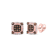 Load image into Gallery viewer, Splendid Jewellery 10kt Rose Gold Square Brown Diamond Earrings - Alternate view 1 from Splendid Jewellery