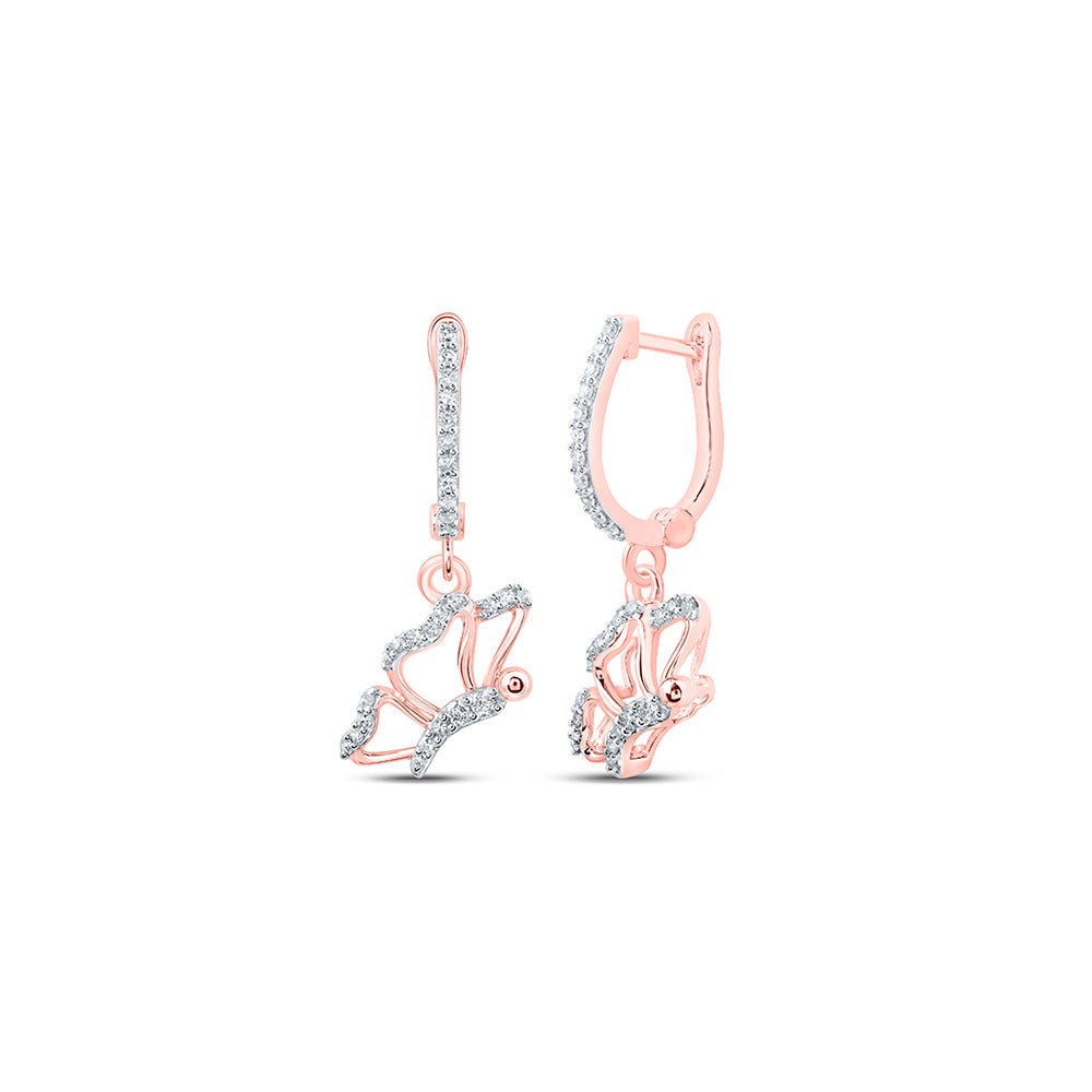 Earrings | 10kt Rose Gold Womens Round Diamond Butterfly Dangle Earrings 1/4 Cttw | Splendid Jewellery GND