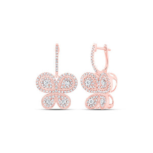 Earrings | 10kt Rose Gold Womens Round Diamond Butterfly Earrings 7/8 Cttw | Splendid Jewellery GND