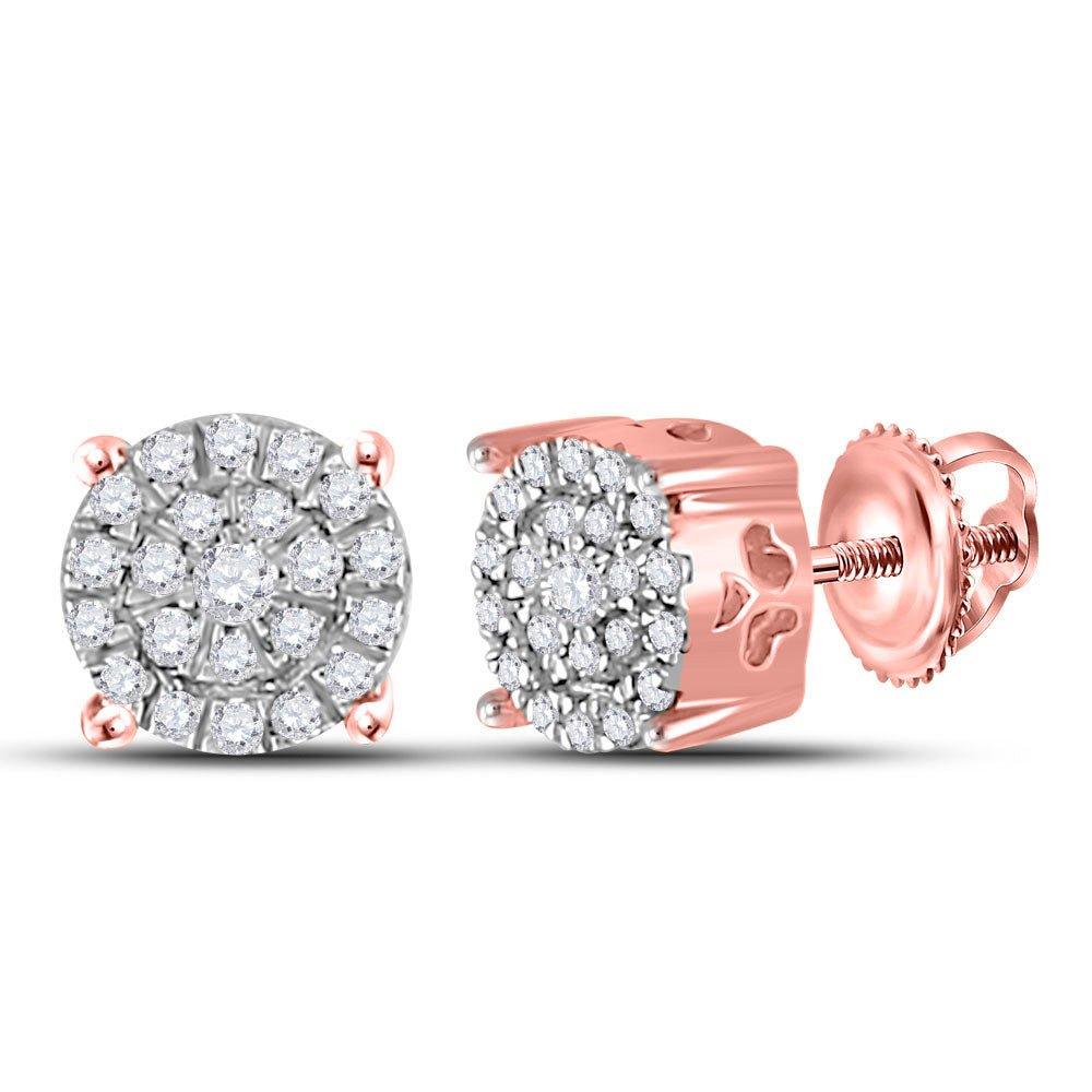 Earrings | 10kt Rose Gold Womens Round Diamond Cluster Earrings 1/8 Cttw | Splendid Jewellery GND