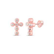 Load image into Gallery viewer, Radiant Rose Gold Diamond Cross Earrings: A Symbol of Elegance and Faith - Alternate view 1 from Splendid Jewellery