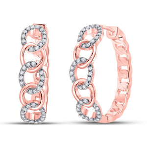 Earrings | 10kt Rose Gold Womens Round Diamond Cuban Curb Link Hoop Earrings 1/5 Cttw | Splendid Jewellery GND