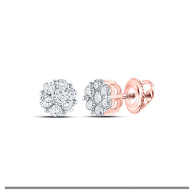 Radiant Blossom: 10kt Rose Gold Diamond Flower Cluster Earrings - Alternate view 1 from Splendid Jewellery
