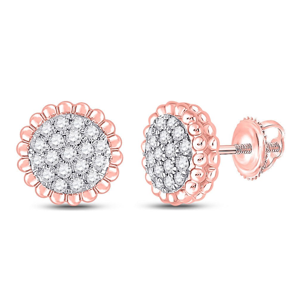 Earrings | 10kt Rose Gold Womens Round Diamond Flower Cluster Earrings 1/4 Cttw | Splendid Jewellery GND