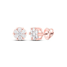 Load image into Gallery viewer, Radiant Rose Gold Diamond Flower Cluster Earrings - Alternate view 1 from Splendid Jewellery