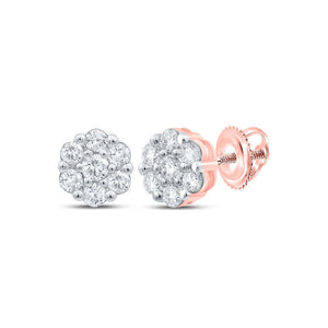 Earrings | 10kt Rose Gold Womens Round Diamond Flower Cluster Earrings 3/4 Cttw | Splendid Jewellery GND