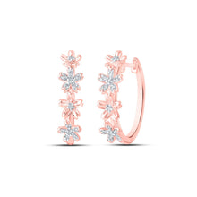 Load image into Gallery viewer, Radiant Rose Gold Diamond Flower Hoop Earrings - Alternate view 1 from Splendid Jewellery