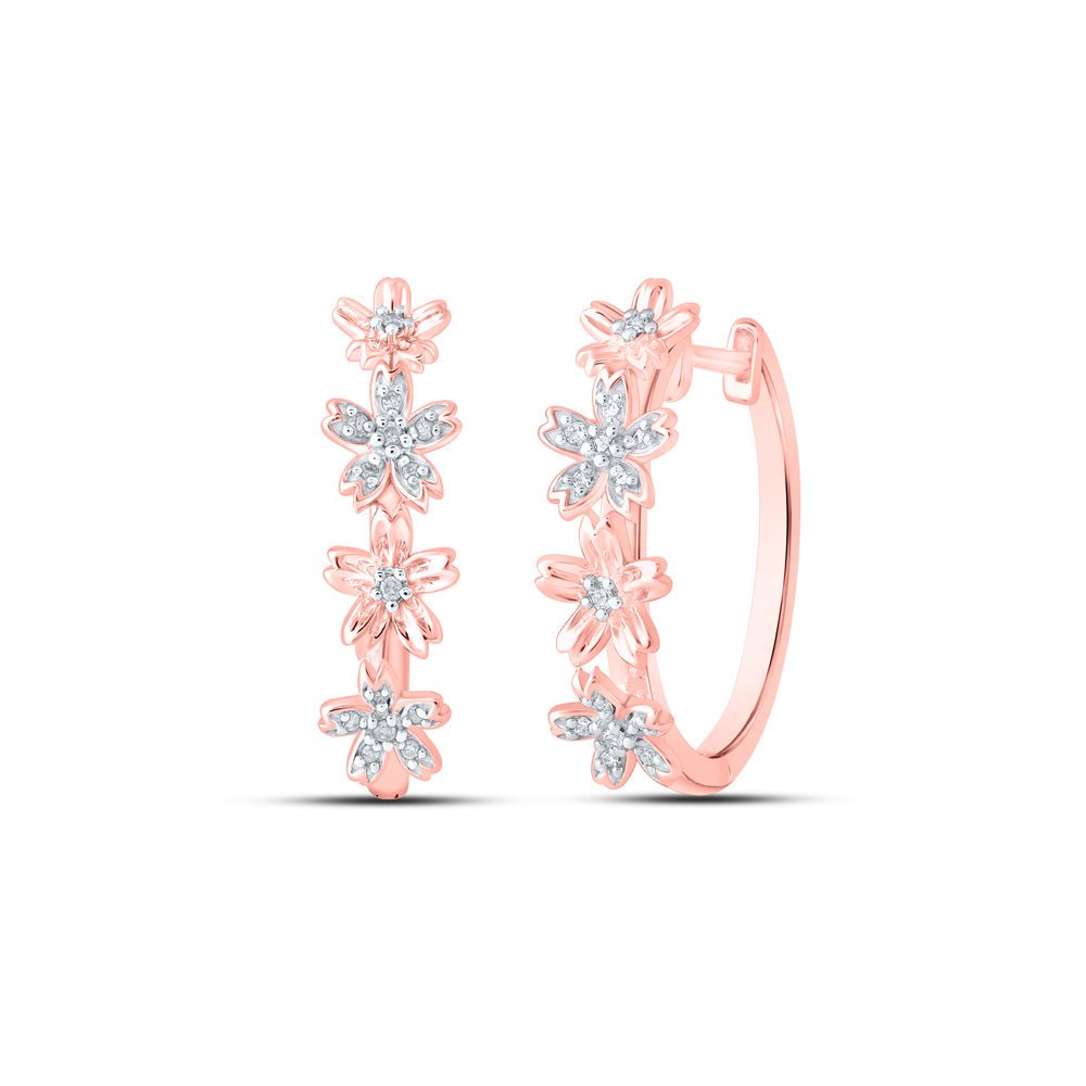 Earrings | 10kt Rose Gold Womens Round Diamond Flower Hoop Earrings 1/8 Cttw | Splendid Jewellery GND