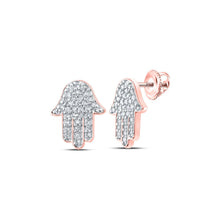 Load image into Gallery viewer, Radiant Rose Gold Hamsa Diamond Earrings: A Symbol of Elegance and Good Luck - Alternate view 1 from Splendid Jewellery