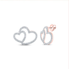 Load image into Gallery viewer, Romantic Rose: 10kt Rose Gold Womens Round Diamond Heart Earrings 1/3 Cttw - Alternate view 1 from Splendid Jewellery