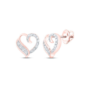 Earrings | 10kt Rose Gold Womens Round Diamond Heart Earrings 1/5 Cttw | Splendid Jewellery GND