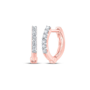 Earrings | 10kt Rose Gold Womens Round Diamond Hoop Earrings 1/10 Cttw | Splendid Jewellery GND