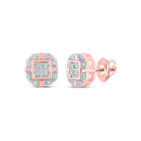 10kt Rose Gold Diamond Square Earrings: Timeless Elegance and Sparkling Brilliance - Alternate view 1 from Splendid Jewellery
