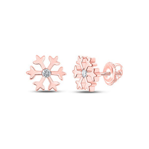 Earrings | 10kt Rose Gold Womens Round Diamond Snowflake Fashion Earrings 1/20 Cttw | Splendid Jewellery GND
