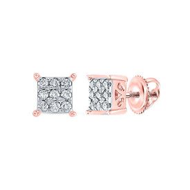Radiant Rose Gold Diamond Square Earrings: Timeless Elegance in 10kt Rose Gold - Alternate view 1 from Splendid Jewellery
