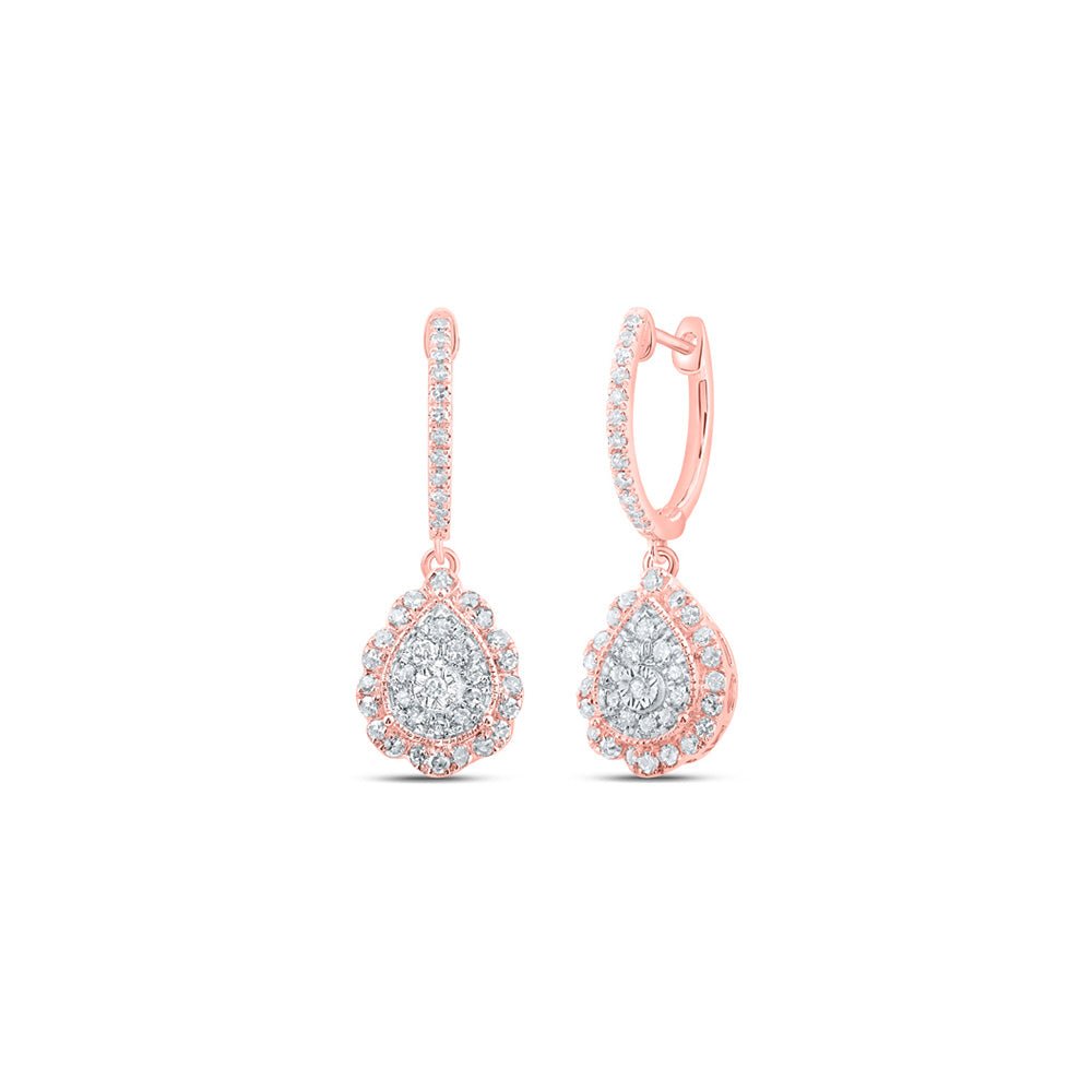 Earrings | 10kt Rose Gold Womens Round Diamond Teardrop Dangle Earrings 1/2 Cttw | Splendid Jewellery GND