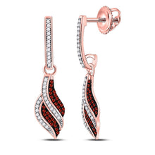 Load image into Gallery viewer, 10kt Rose Gold Womens Round Red Color Enhanced Diamond Dangle Earrings 1/3 Cttw - Radiant Crimson Sparklers - Alternate view 1 from Splendid Jewellery