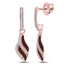 10kt Rose Gold Womens Round Red Color Enhanced Diamond Dangle Earrings 1/3 Cttw - Radiant Crimson Sparklers - Alternate view 1 from Splendid Jewellery