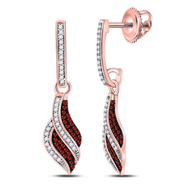 10kt Rose Gold Womens Round Red Color Enhanced Diamond Dangle Earrings 1/3 Cttw - Radiant Crimson Sparklers - Alternate view 1 from Splendid Jewellery