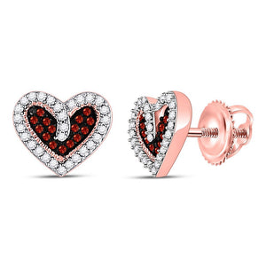Earrings | 10kt Rose Gold Womens Round Red Color Enhanced Diamond Heart Earrings 1/5 Cttw | Splendid Jewellery GND