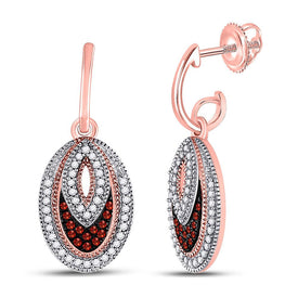 Captivating Crimson Elegance: 10kt Rose Gold Womens Round Red Color Enhanced Diamond Oval Dangle Earrings 1/3 Cttw  Top View from Splendid Jewellery