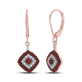 10kt Rose Gold Womens Round Red Color Enhanced Diamond Square Dangle Earrings 1/2 Cttw | Radiant Crimson Sparkle - Alternate view 1 from Splendid Jewellery