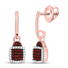Load image into Gallery viewer, Captivating Crimson Sparkle Rose Gold Square Dangle Earrings - Alternate view 1 from Splendid Jewellery