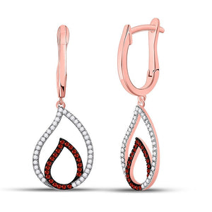Earrings | 10kt Rose Gold Womens Round Red Color Enhanced Diamond Teardrop Dangle Earrings 1/3 Cttw | Splendid Jewellery GND