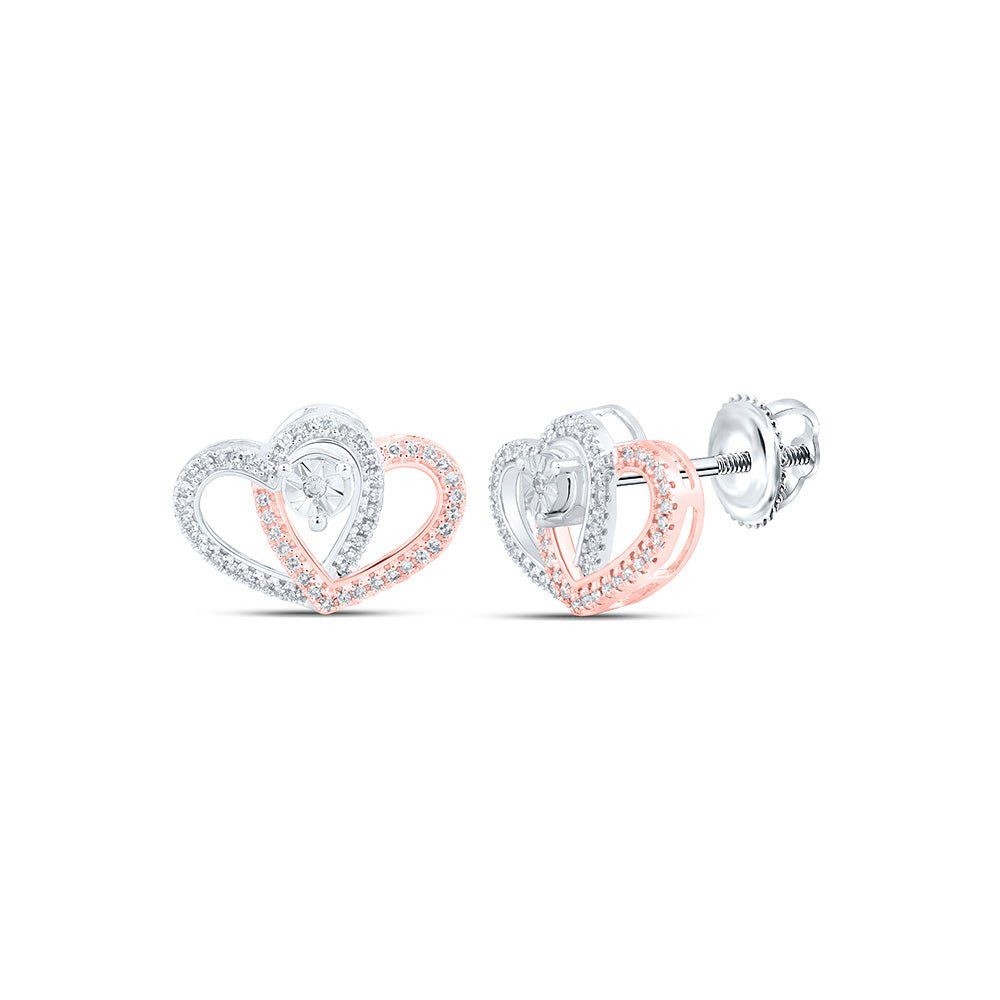 Earrings | 10kt Two-tone Gold Womens Round Diamond Heart Earrings 1/4 Cttw | Splendid Jewellery GND