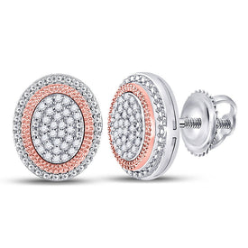 10kt Two-tone Gold Womens Round Diamond Oval Cluster Earrings 1/6 Cttw - Mesmerizing Brilliance - Alternate view 1 from Splendid Jewellery