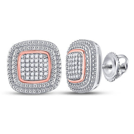 Sparkling 10kt Two-tone Gold Diamond Square Cluster Earrings - Alternate view 1 from Splendid Jewellery