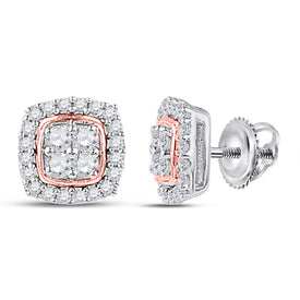 10kt Two-tone Gold Women's Radiant Diamond Square Earrings - Alternate view 1 from Splendid Jewellery