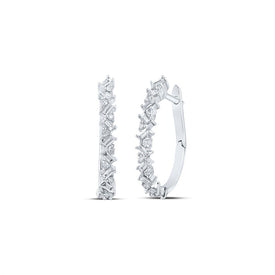 Radiant Brilliance: 10kt White Gold Baguette Diamond Hoop Earrings - Alternate view 1 from Splendid Jewellery