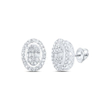 Load image into Gallery viewer, Dazzling Diamond Delight: 10kt White Gold Baguette Diamond Oval Earrings - Alternate view 1 from Splendid Jewellery