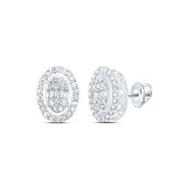 Dazzling Diamond Delight: 10kt White Gold Baguette Diamond Oval Earrings - Alternate view 1 from Splendid Jewellery