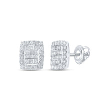 Load image into Gallery viewer, Exquisite Brilliance: 10kt White Gold Baguette Diamond Rectangle Cluster Earrings - Alternate view 1 from Splendid Jewellery