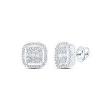 Load image into Gallery viewer, Radiant Brilliance: 10kt White Gold Baguette and Round Diamond Square Earrings - Alternate view 1 from Splendid Jewellery