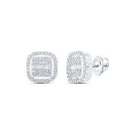 Radiant Brilliance: 10kt White Gold Baguette and Round Diamond Square Earrings - Alternate view 1 from Splendid Jewellery