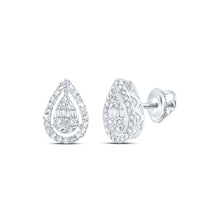Load image into Gallery viewer, Sophisticated Sparkle: 10kt White Gold Baguette Diamond Teardrop Earrings - Alternate view 1 from Splendid Jewellery