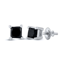 Load image into Gallery viewer, 10kt White Gold Princess Black Diamond Solitaire Earrings - Captivating Elegance Top view from the 10Kt White Gold Womens Princess Black Color Enhanced Diamond Solitaire Earrings 1 2 Cttwpin19727 collection by Splendid Jewellery