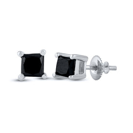 10kt White Gold Princess Black Diamond Solitaire Earrings - Captivating Elegance Top view from the 10Kt White Gold Womens Princess Black Color Enhanced Diamond Solitaire Earrings 1 2 Cttwpin19727 collection by Splendid Jewellery