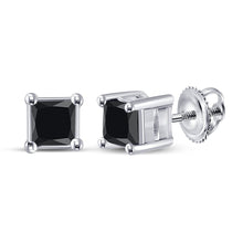 Load image into Gallery viewer, Captivating Black Princess-Cut Diamond Solitaire Earrings in 10kt White Gold Top view from the 10Kt White Gold Womens Princess Black Color Enhanced Diamond Solitaire Earrings 3 4 Cttwpin19724 collection by Splendid Jewellery