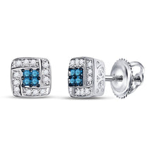 Load image into Gallery viewer, Exquisite Blue Diamond Square Earrings in 10kt White Gold Top view from the 10Kt White Gold Womens Princess Blue Color Enhanced Diamond Square Earrings 1 6 Cttwpin224866 collection by Splendid Jewellery
