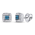 Exquisite Blue Diamond Square Earrings in 10kt White Gold Top view from the 10Kt White Gold Womens Princess Blue Color Enhanced Diamond Square Earrings 1 6 Cttwpin224866 collection by Splendid Jewellery