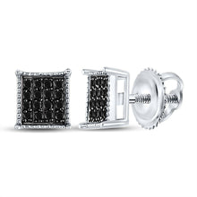Load image into Gallery viewer, 10kt White Gold Square Black Diamond Earrings Top view from the 10Kt White Gold Womens Round Black Color Enhanced Diamond Square Earrings 1 10 Cttwpin224108 collection by Splendid Jewellery