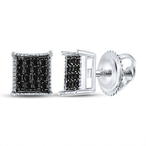 Earrings | 10kt White Gold Womens Round Black Color Enhanced Diamond Square Earrings 1/10 Cttw | Splendid Jewellery GND
