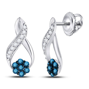 Earrings | 10kt White Gold Womens Round Blue Color Enhanced Diamond Cluster Earrings 1/5 Cttw | Splendid Jewellery GND