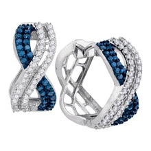 Load image into Gallery viewer, Splendid Blue Radiance Diamond Hoop Earrings Top view from the 10Kt White Gold Womens Round Blue Color Enhanced Diamond Hoop Earrings 1 Cttwpin67548 collection by Splendid Jewellery