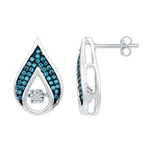 Load image into Gallery viewer, 10kt White Gold Teardrop Earrings with Enhanced Blue Diamonds Top view from the 10Kt White Gold Womens Round Blue Color Enhanced Diamond Teardrop Earrings 1 4 Cttwpin201664 collection by Splendid Jewellery